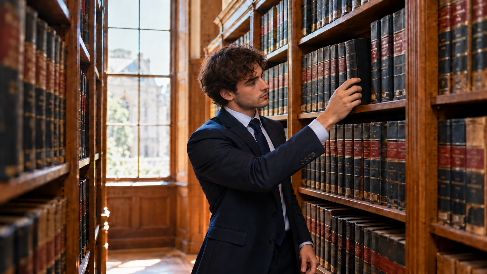 Estudiantes de Derecho consultando libros jurídicos y expedientes