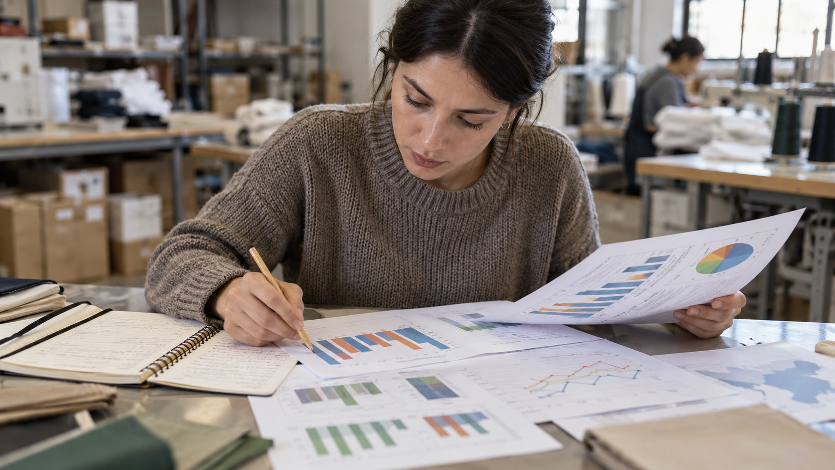 Investigadores analizando encuestas y datos estadísticos sobre PYMEs